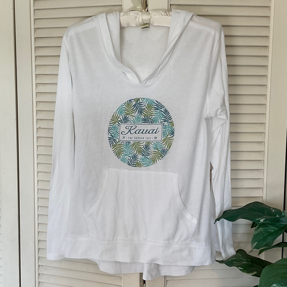 Kauai White Graphic Hoodie with Green & Blue Accents